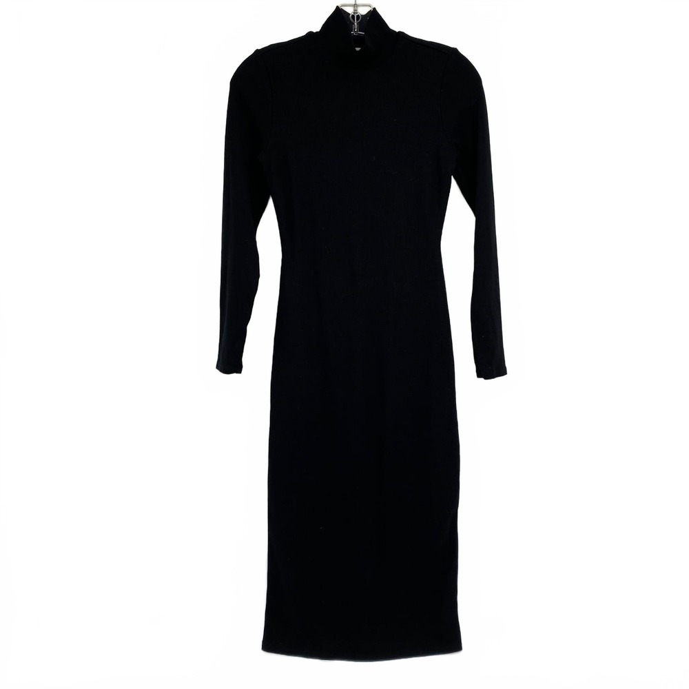 Marine Layer Black Midi Dress Ribbed Knit Long Sleeve | Womens XS